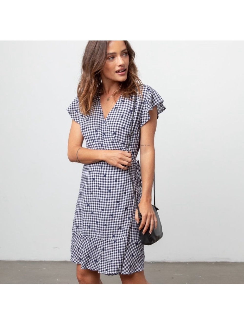 Rails Leanne Wrap Dress in Navy Gingham Dots‎